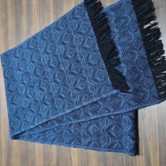 Blue Patterned Scarf with Fringe - Picture 1 of 5